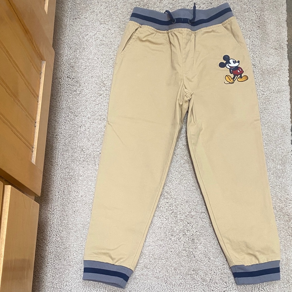 Disney Kids Beige Joggers with Mickey Mouse